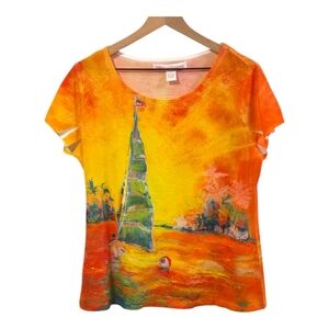 Leoma Lovegrove Rise And Shine Orange Beach Sailboat Short Sleeve Tee Large